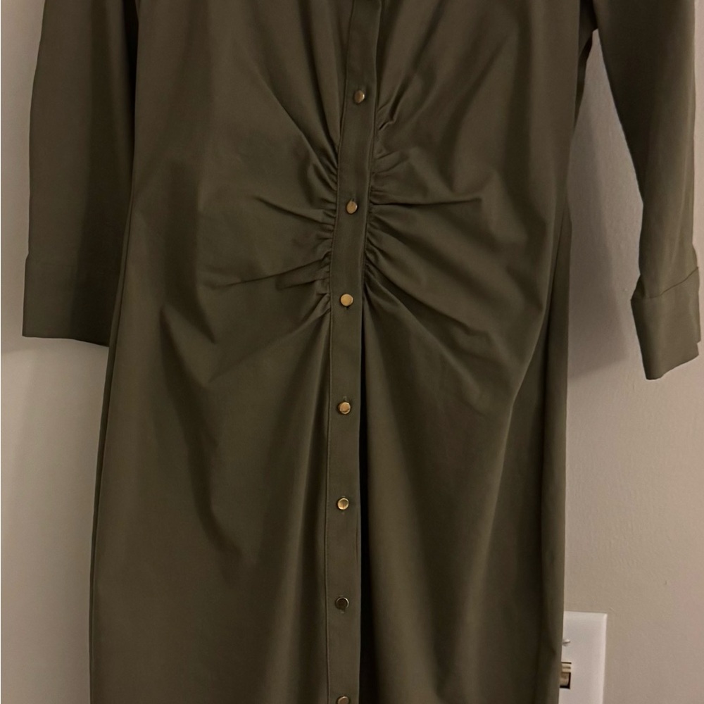 Zara Olive Button-Front Midi Dress